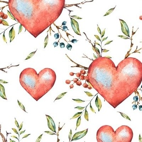 Watercolor big red heart on white