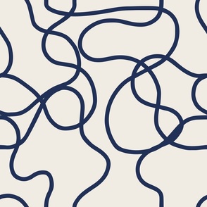 Abstract Line (Thicker) - Navy on Beige Linen