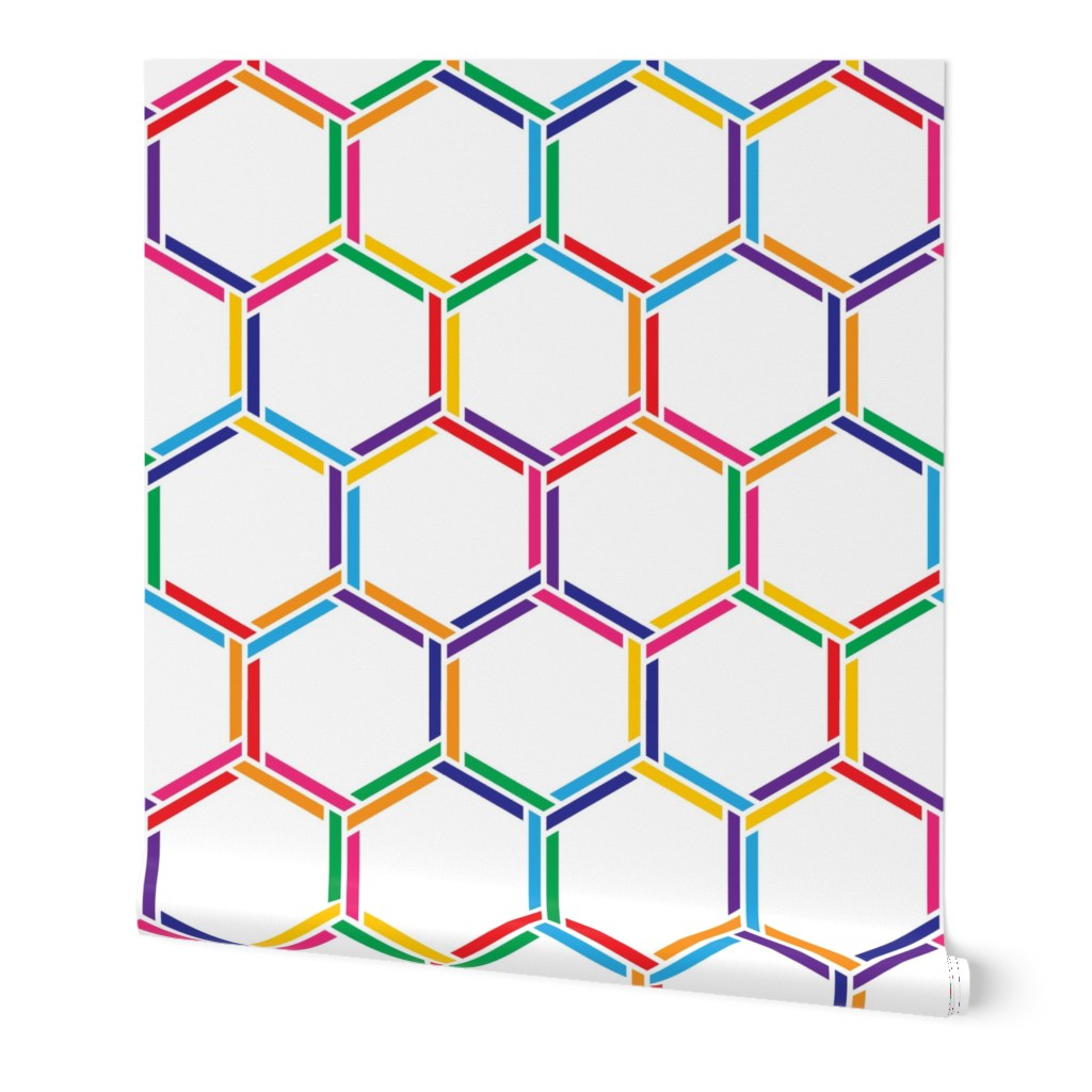 Rainbow Honeycomb Large Wallpaper | Spoonflower