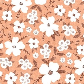 Hanna Floral, Peach and White (Medium) - flowers, leaves and branches