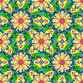 Mini Pinwheel Garden Pink, Yellow And Blue Flowers Retro Modern Spring Summer Cottagecore Scandi Floral Quilt Pattern