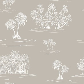 Tropical Island Jungle - Beige & Off White