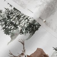 10" Snowy winter landscape with magical watercolor animals  like deer, and trees covered with snow - for Nursery
