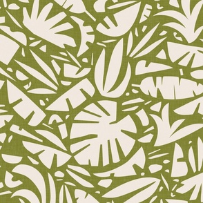 Tiki Jungle - Leaves on Olive Green / Large