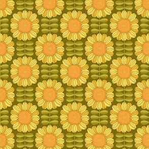 Retro Sunflower Pattern barkcloth texture olive M wallpaper scale by Pippa Shaw