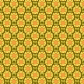 Retro Sunflower Pattern barkcloth texture olive S wallpaper scale by Pippa Shaw