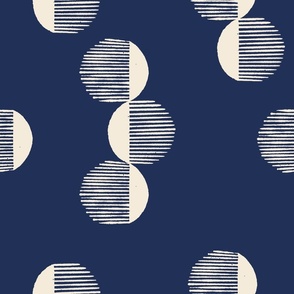 African Abstract Moon Jelly Fish - Cream White on Navy Blue
