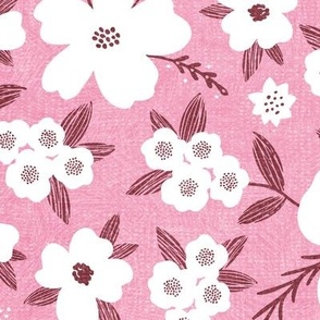 Hanna Floral, Pink and White (Xlarge) - flowers, leaves and branches