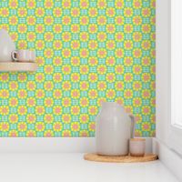 Retro Sunflower Pattern barkcloth texture turquoise S wallpaper scale by Pippa Shaw