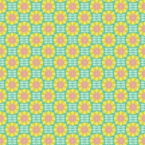 Retro Sunflower Pattern barkcloth texture turquoise S wallpaper scale by Pippa Shaw