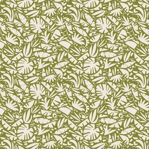 Tiki Jungle - Leaves on Olive Green / Medium