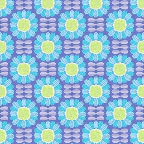 Retro Sunflower Pattern barkcloth texture blue purple M scale by Pippa Shaw