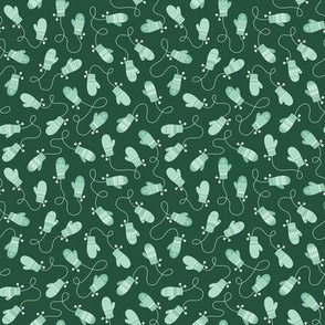 Winter Mittens - Jade on Dark Green, Small Scale