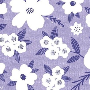 Hanna Floral, Lilac and White (Xlarge) - flowers, leaves and branches