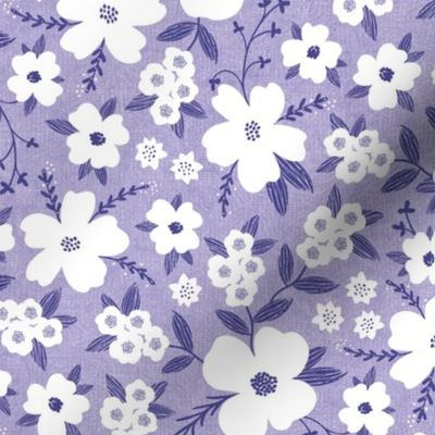 Hanna Floral, Lilac and White (Medium) - flowers, leaves and branches