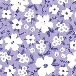 Hanna Floral, Lilac and White (Medium) - flowers, leaves and branches