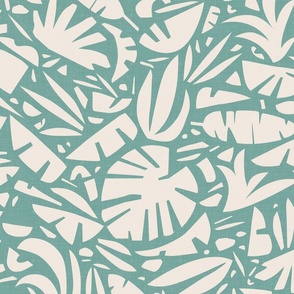 Tiki Jungle - Leaves on Vintage Pale Turquoise / Large