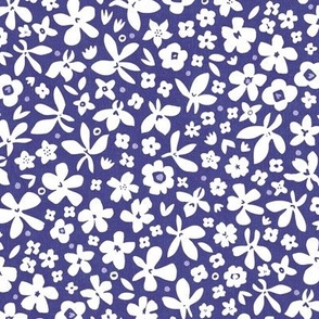 Tiny Blooms (Medium), White on Violet with Lilac Dots