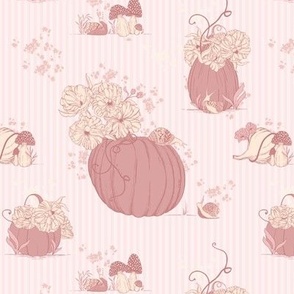 Surreal Snails, Flowers and Gourds in Pink
