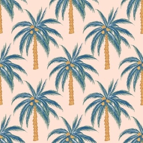 Medium//Tropical palm trees and coconuts in nude soft pink peach apricot