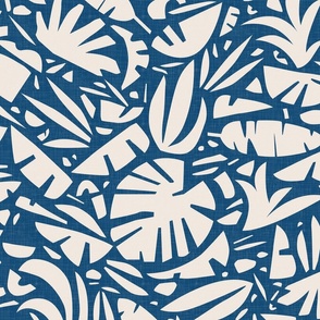 Tiki Jungle - Leaves on Classic Blue / Large