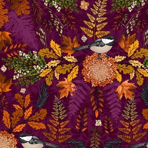 Chickadees in AutumnTrees (Plum large scale)