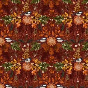 Chickadees in AutumnTrees (Cinnamon Red)