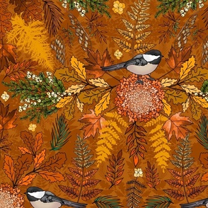 Chickadees in AutumnTrees (Dark Goldenrod large scale)