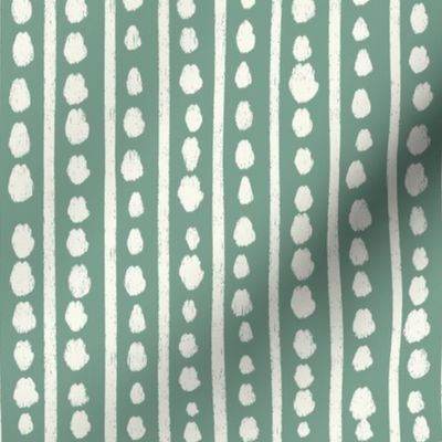 Hand drawn dots and lines in off white cream and forest sage green - medium