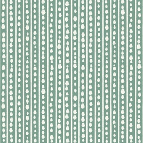 Hand drawn dots and lines in off white cream and forest sage green - medium