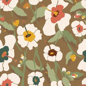 Hibiscus Tropical Flower - Brown and Cream