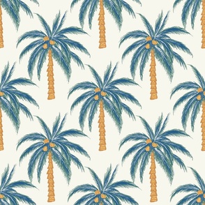 Tropical palm trees and coconuts in off white cream - Medium