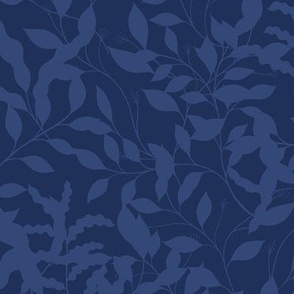 Intertwined Botanical Greenery  - Dark Blue Midnight Navy