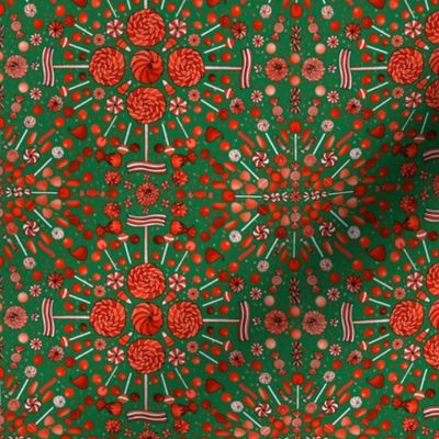 Christmas Candy Kaleidoscope (Red on Green small scale)  