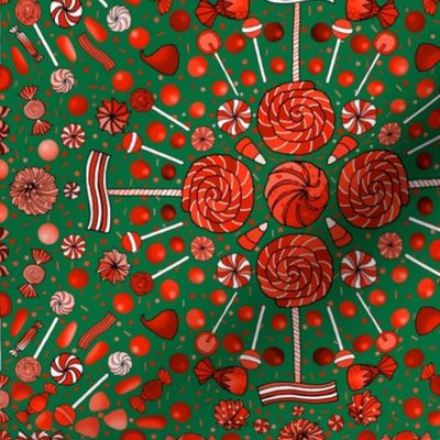 Christmas Candy Kaleidoscope (Red on Green)  