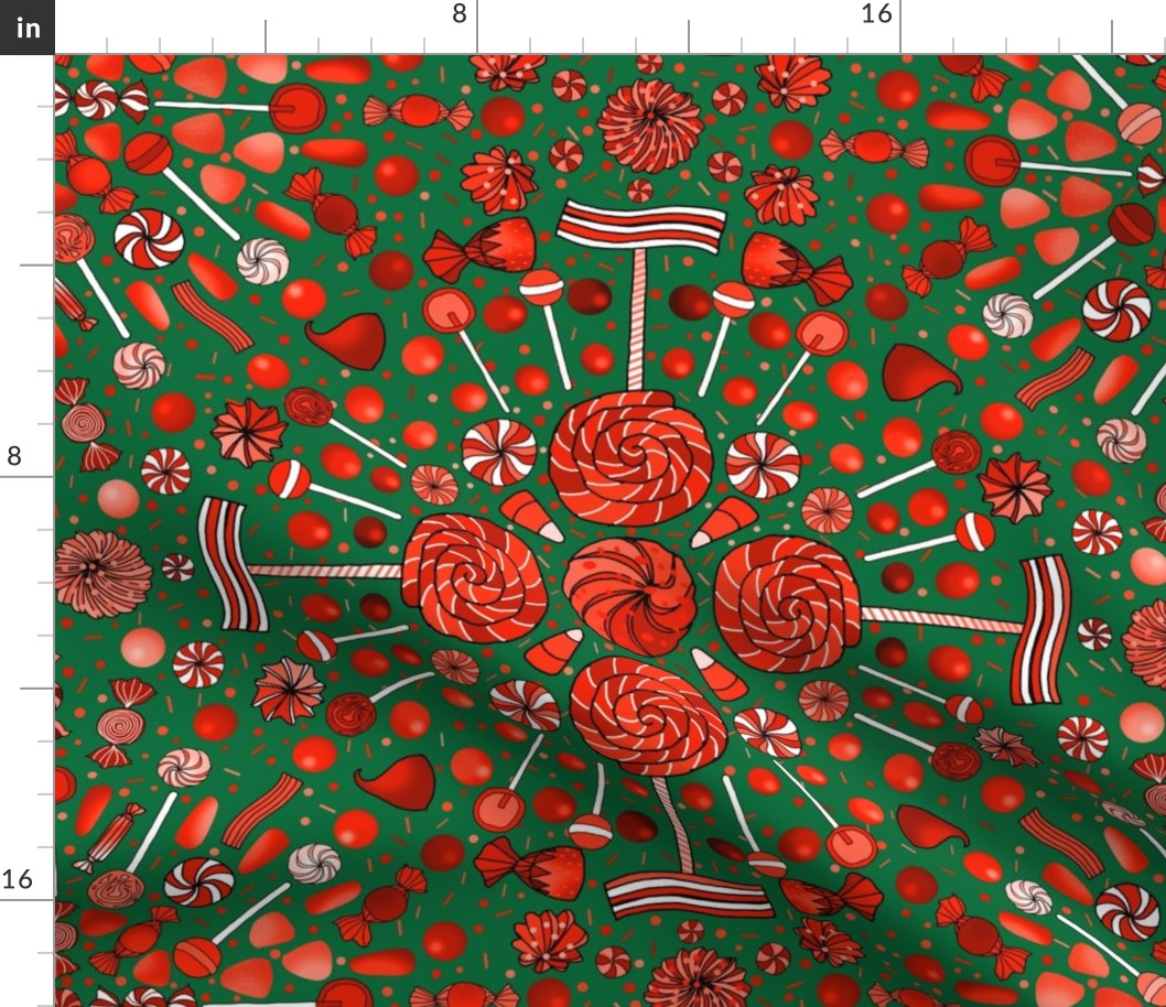 Christmas Candy Kaleidoscope (Red on Green large scale)  