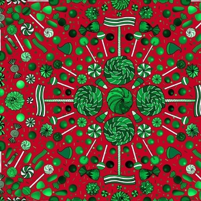 Christmas Candy Kaleidoscope (Green on Red large scale)  