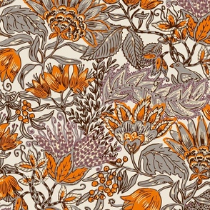 Saffron kalamkari Indian floral (Large)