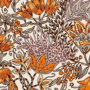 Saffron kalamkari Indian floral (jumbo)