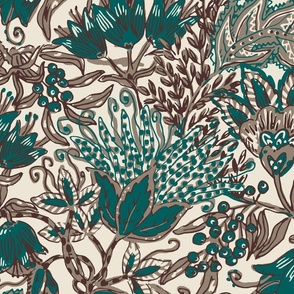 Indian Floral Chintz Autumn grey/teal (jumbo)