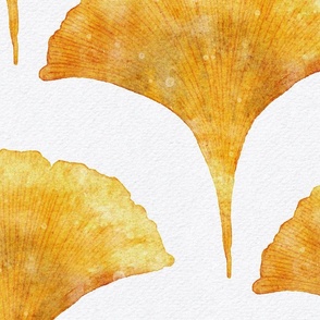 watercolor ginkgo leaf large - marigold color - watercolor orange botanical scallop