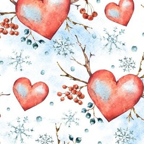 Winter snowflake hearts