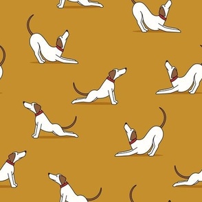 Dog Stretch - mustard - Big Stretch Cute Dog Fabric - LAD23