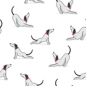 Dog Stretch - grey on white - Big Stretch Cute Dog Fabric - LAD23