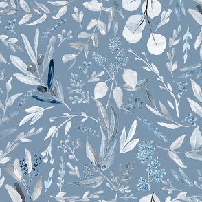 Eucalyptus Leaves Botanical Pattern in Light Blue