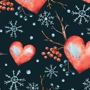 Winter snowflake hearts
