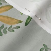 Large Eucalyptus and Magnolia Flowers on Green / Watercolor
