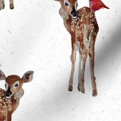 Large Baby Deer / Fawns / Red Birds / Kids / Watercolor