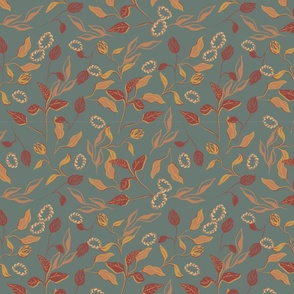 Stylized leaves ans flowers blue