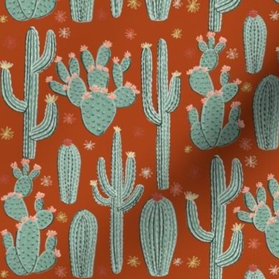 AZ Cacti - Blooming on Dark Orange 5.25 inch repeat